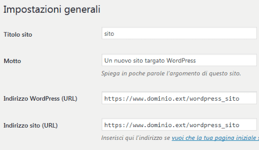 nome dominio sito web aziendale WordPress