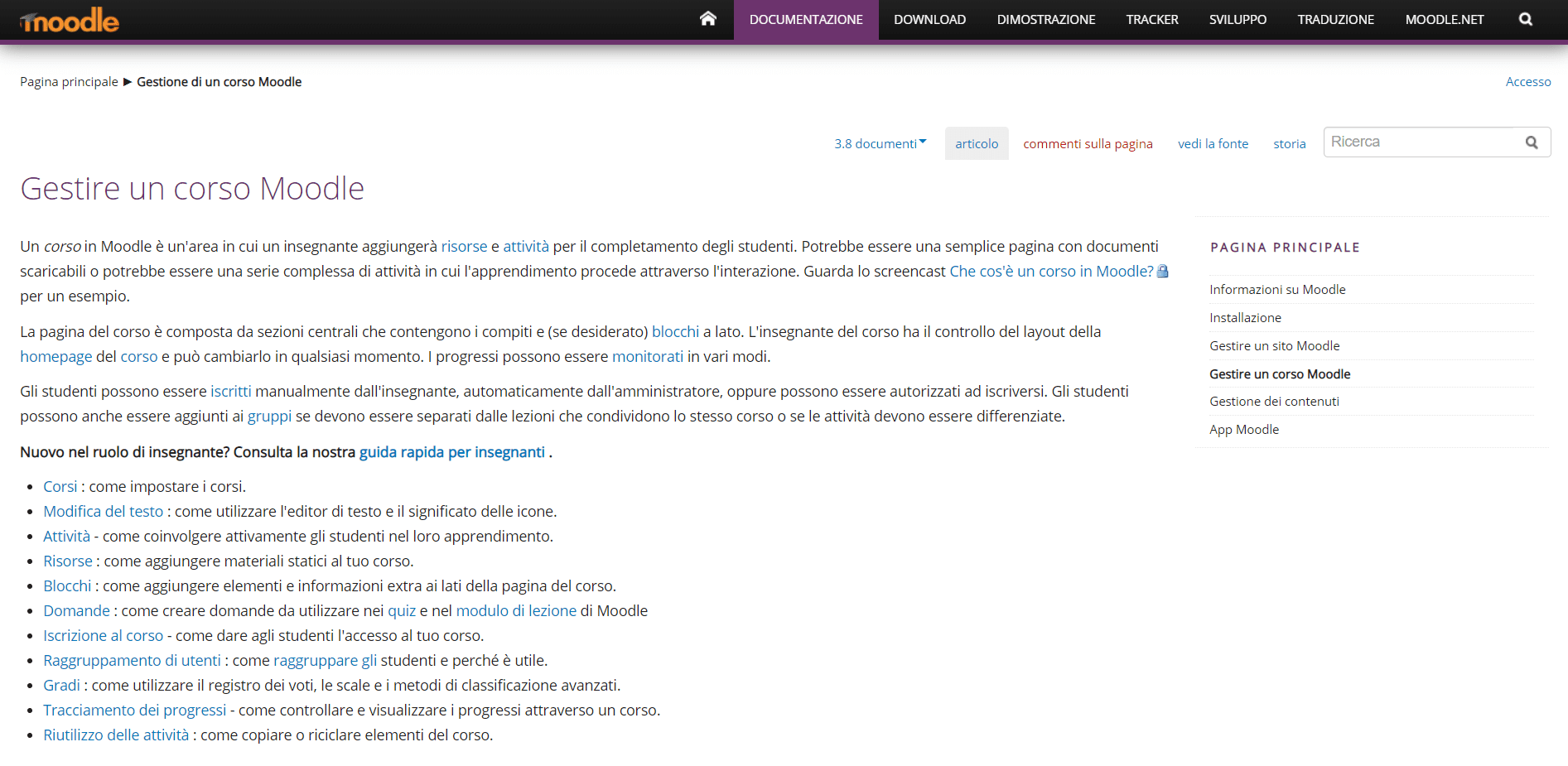 gestire un corso moodle